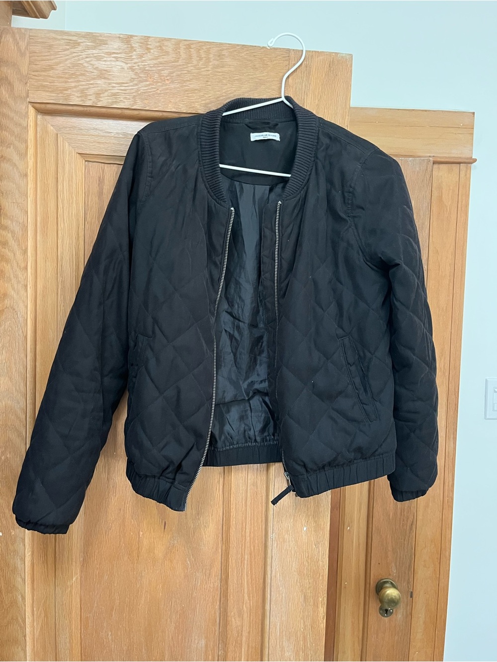 Women's Black Quilted Bomber Jacket - Casual Layering